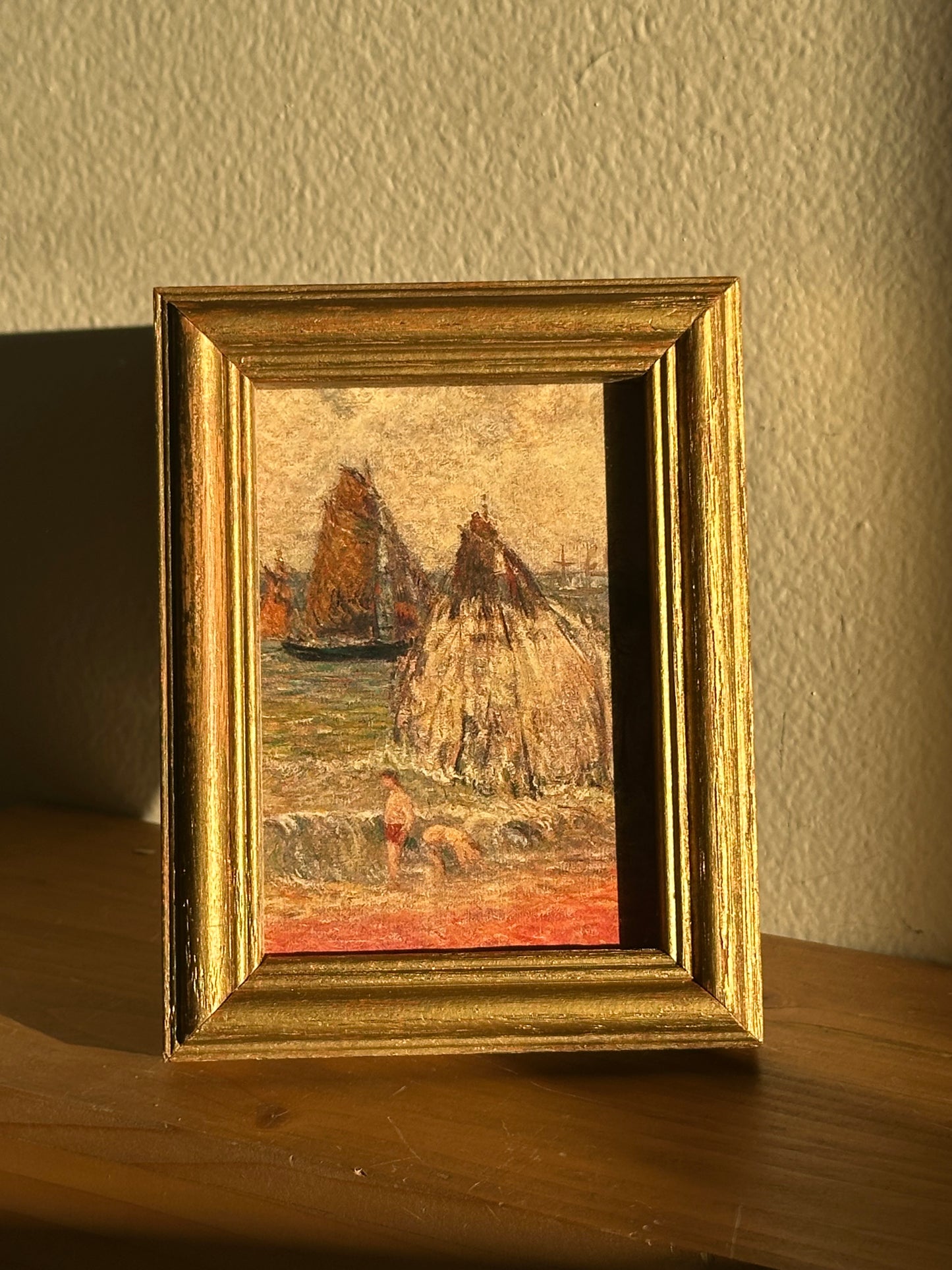 Mini Vintage Gold Wood Frame with Ocean Scene Painting (Print)
