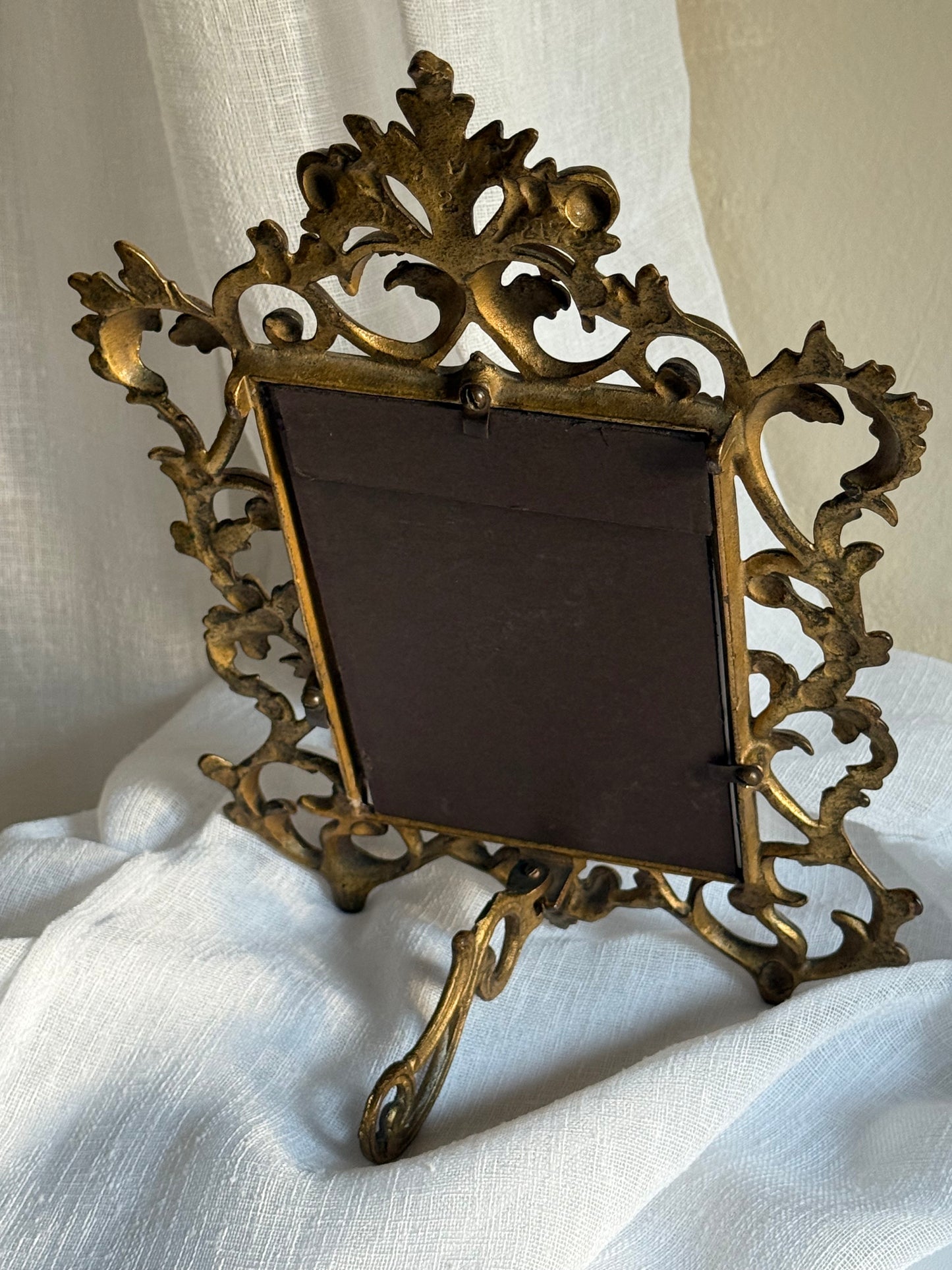 Antique Brass Frame with European City Painting (print)